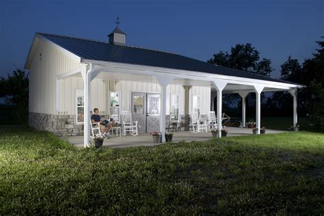 metal building with porch around house|morton pole barn homes pictures.